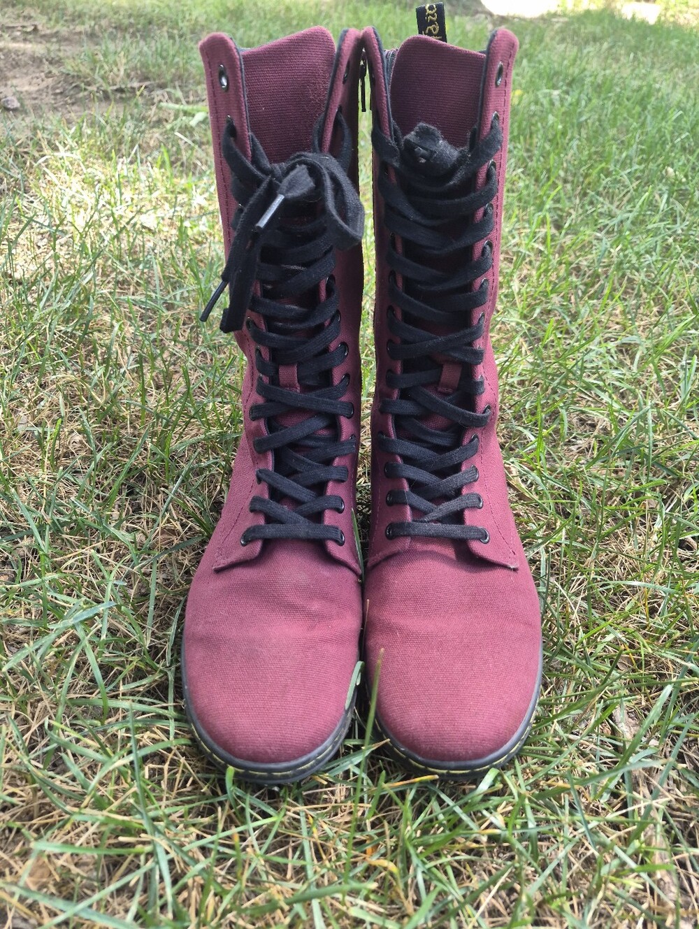 Dr. Martens Battersea 14 Eye Cherry Red Canvas Mid Calf Boot, Size 9 - Picture 3 of 8